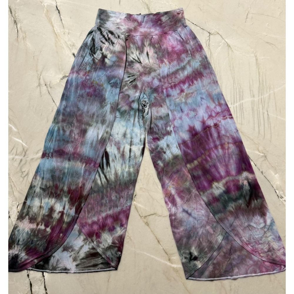 Womens Bhakti Tie Dye Wide Leg Tulip Pants Purple Boho Festival‎ Palazzo Size L